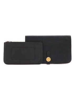 Hermes Dogon Duo GM Wallet fold Togo Leather Black Gold Coin Case